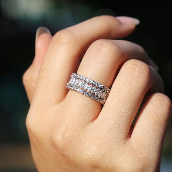 🍁 Fashion Dainty Marquis Round Gems Beautiful Eternity Rings for Women, … - Picture 7 of 11